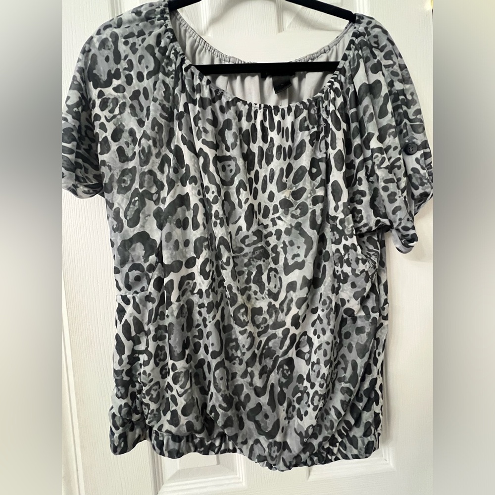 INC International Concepts Top XL Gray/Leopard Print